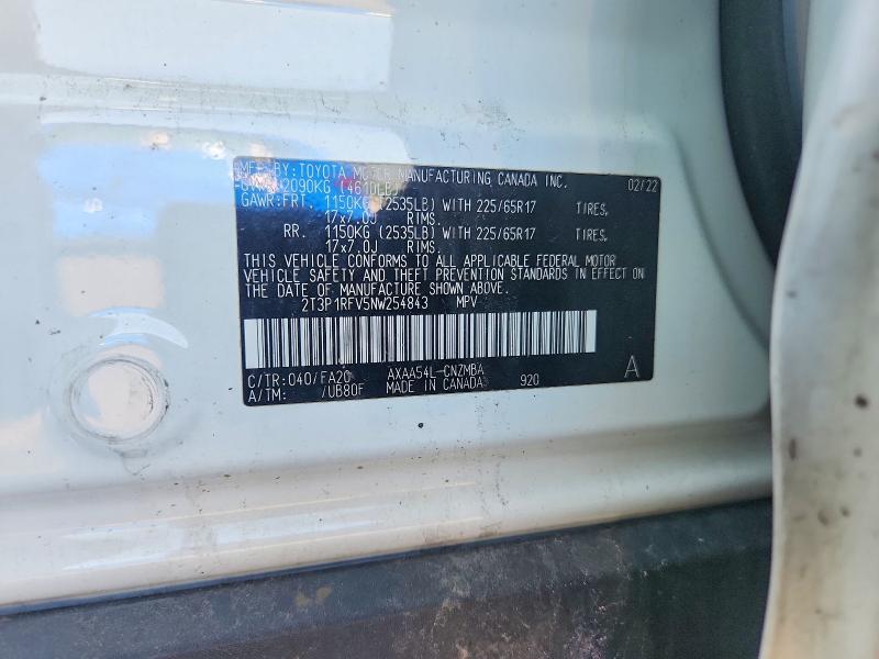 2022 Toyota Rav4 მანქანა იყიდება აუქციონზე, vin: 2T3P1RFV5NW254843, აუქციონის ნომერი: 53815366