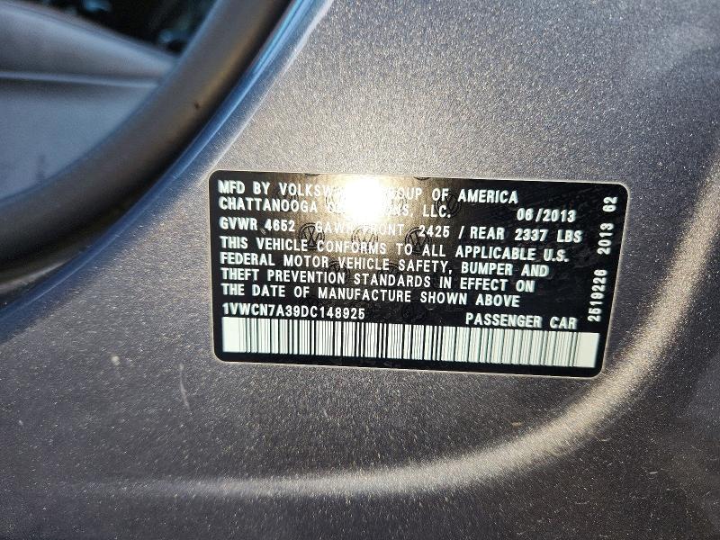 55273586 :رقم المزاد ، 1VWCN7A39DC148925 vin ، 2013 Volkswagen Passat مزاد بيع