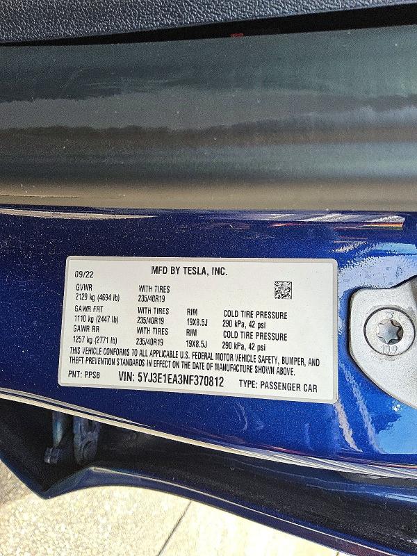 Aukcja sprzedaży 2022 Tesla Model 3, vin: 5YJ3E1EA3NF370812, numer aukcji: 55122926