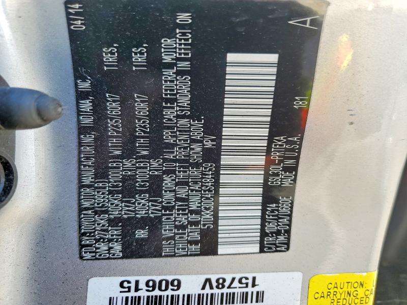 Auction sale of the 2014 Toyota Sienna, vin: 5TDKK3DC4ES484459, lot number: 53643896