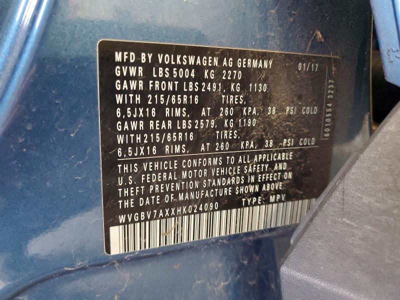 2017 Volkswagen Tiguan მანქანა იყიდება აუქციონზე, vin: WVGBV7AXXHK024090, აუქციონის ნომერი: 54630436