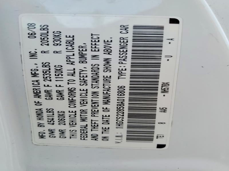 51913876 :رقم المزاد ، 1HGCS22858A016806 vin ، 2008 Honda Accord مزاد بيع