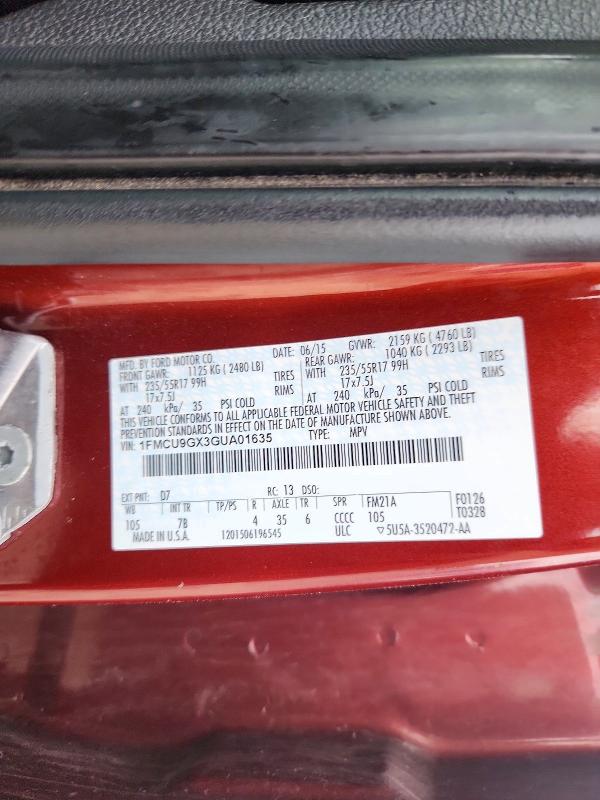 Aukcja sprzedaży 2016 Ford Escape, vin: 1FMCU9GX3GUA01635, numer aukcji: 54148456