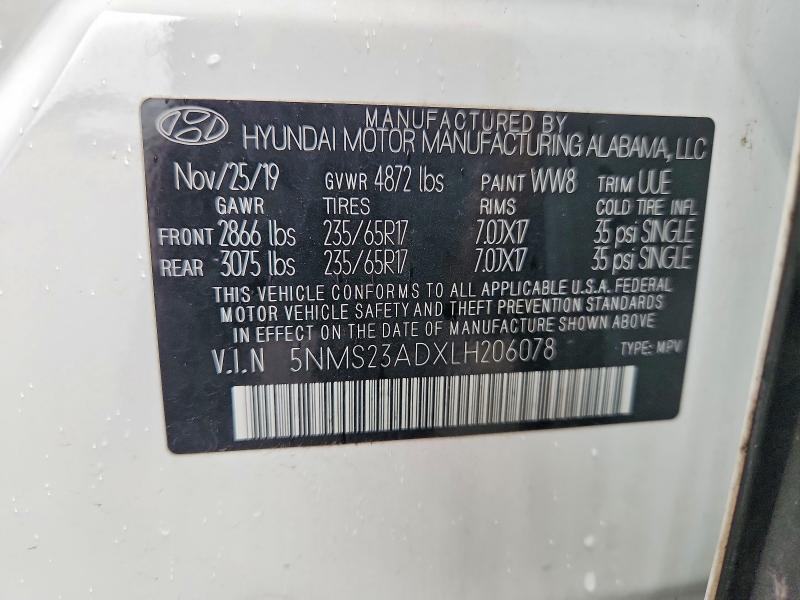 52400266 :رقم المزاد ، 5NMS23ADXLH206078 vin ، 2020 Hyundai Santa Fe مزاد بيع