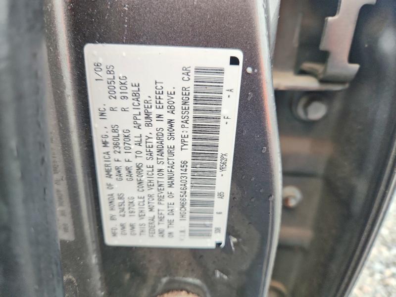 Продаж на аукціоні авто 2006 Honda Accord, vin: 1HGCM66546A031456, номер лоту: 52776166