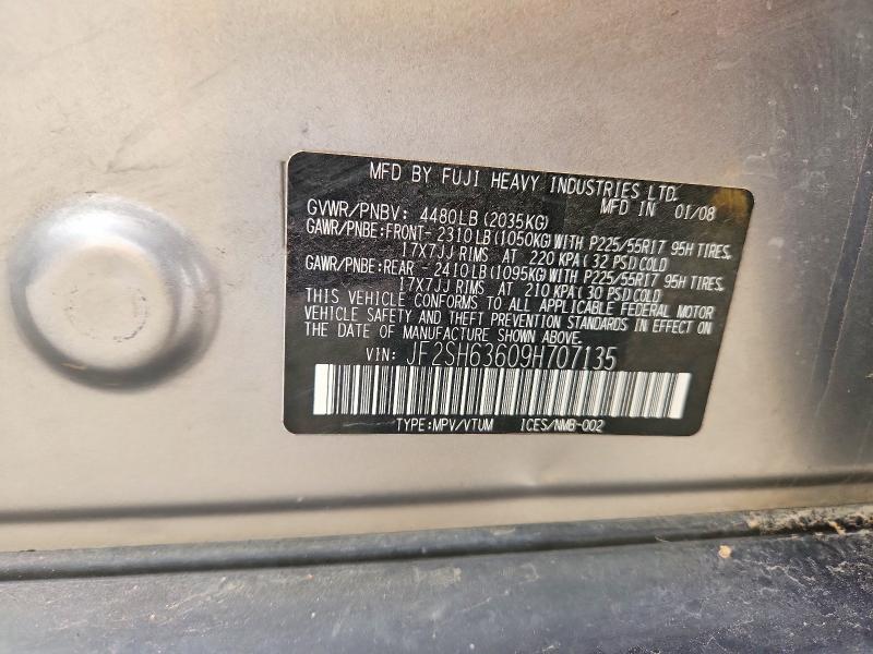 2009 Subaru Forester მანქანა იყიდება აუქციონზე, vin: JF2SH63609H707135, აუქციონის ნომერი: 52487996
