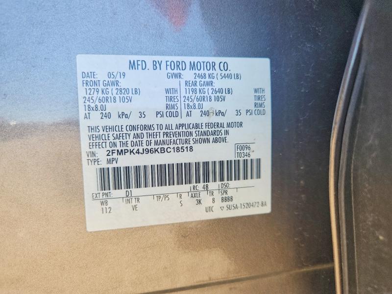 Продаж на аукціоні авто 2019 Ford Edge, vin: 2FMPK4J96KBC18518, номер лоту: 52042816