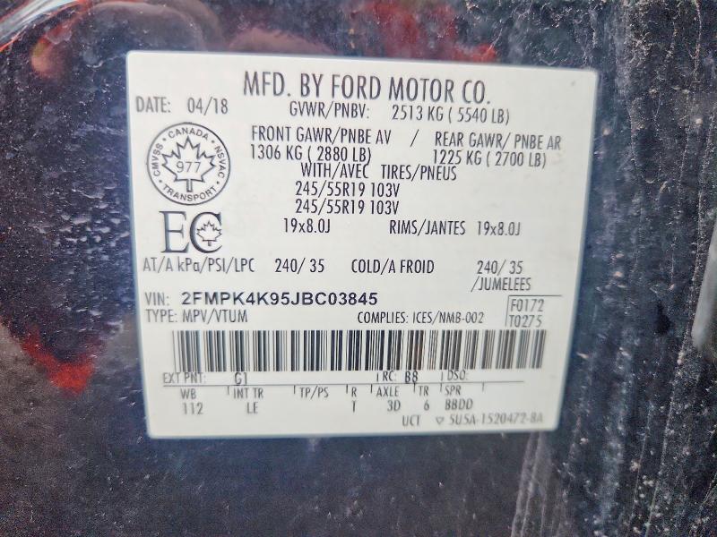Aukcja sprzedaży 2018 Ford Edge, vin: 2FMPK4K95JBC03845, numer aukcji: 51980466