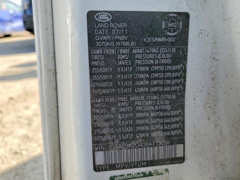 Продажа на аукционе авто 2011 Land Rover Range Rover Sport, vin: SALSK2D40BA713059, номер лота: 52240226