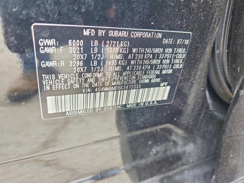 Продажа на аукционе авто 2019 Subaru Ascent, vin: 4S4WMAMD5K3412333, номер лота: 54065466
