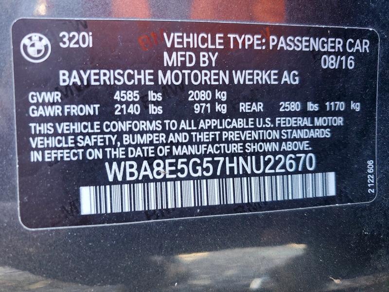 Продажа на аукционе авто 2017 Bmw 320, vin: WBA8E5G57HNU22670, номер лота: 52061326