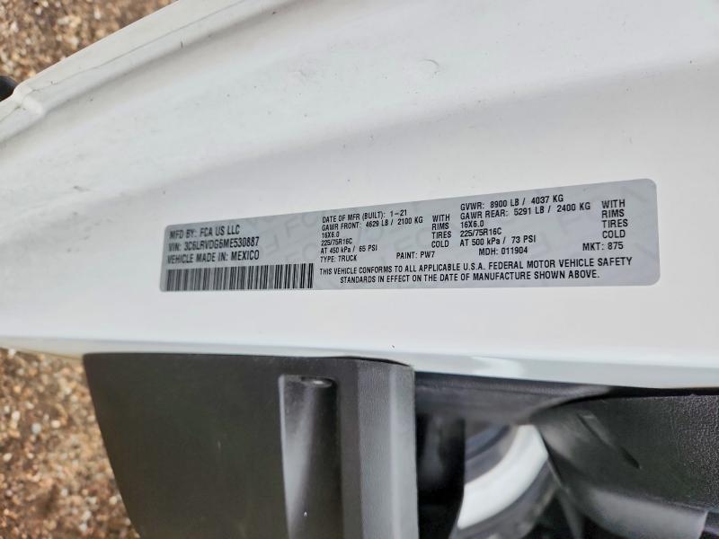 2021 Ram Promaster 2500 მანქანა იყიდება აუქციონზე, vin: 3C6LRVDG6ME530887, აუქციონის ნომერი: 53399016