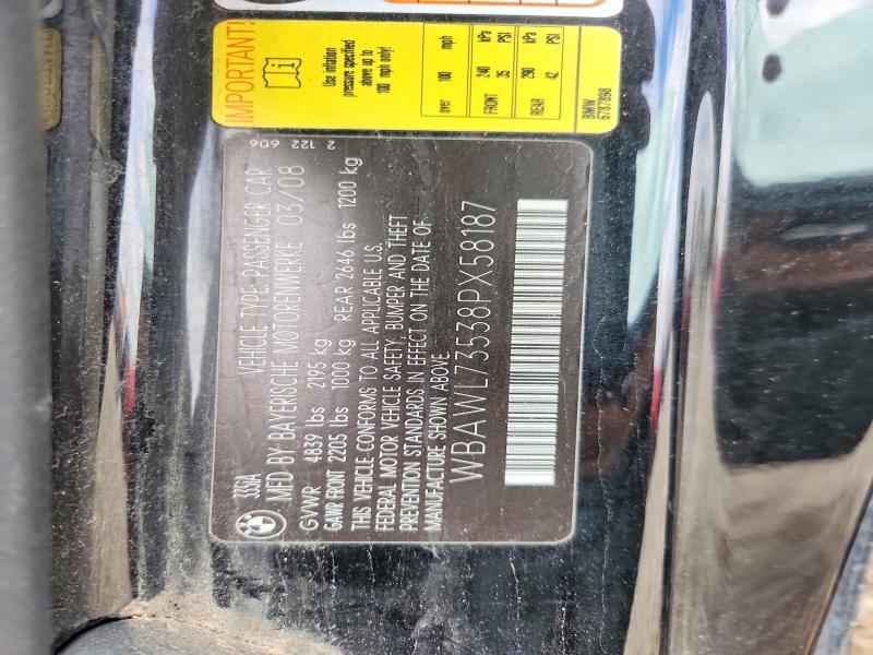 Продаж на аукціоні авто 2008 Bmw 335, vin: WBAWL73538PX58187, номер лоту: 53006716