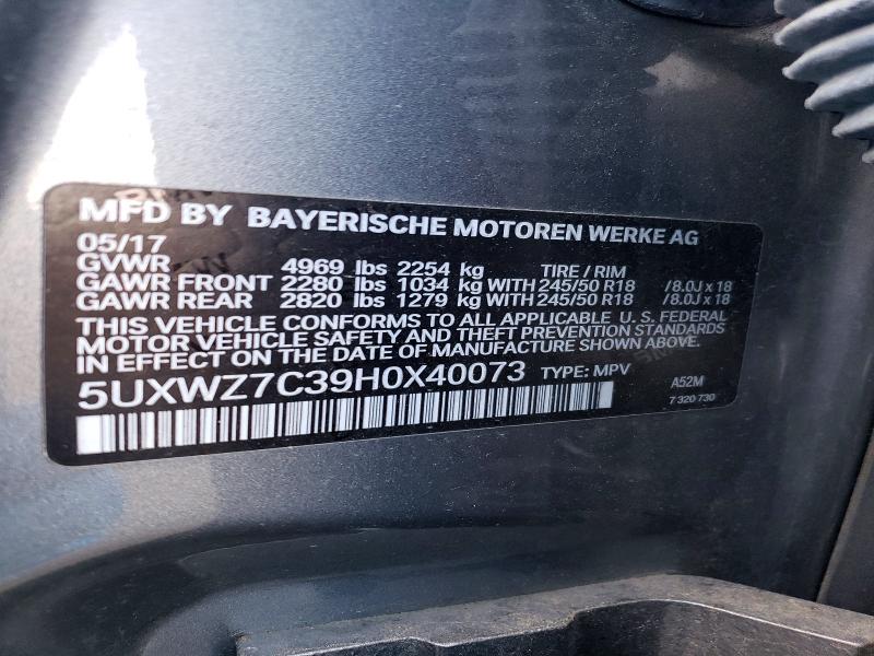 53086966 :رقم المزاد ، 5UXWZ7C39H0X40073 vin ، 2017 Bmw X3 مزاد بيع