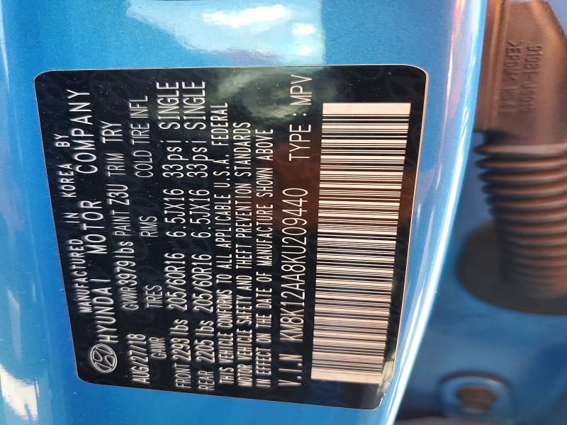 2019 Hyundai Kona მანქანა იყიდება აუქციონზე, vin: KM8K12AA8KU209440, აუქციონის ნომერი: 52931086
