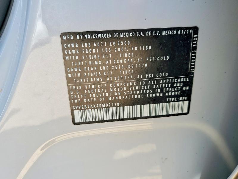 Продаж на аукціоні авто 2019 Volkswagen Tiguan, vin: 3VV2B7AX4KM072781, номер лоту: 51270556