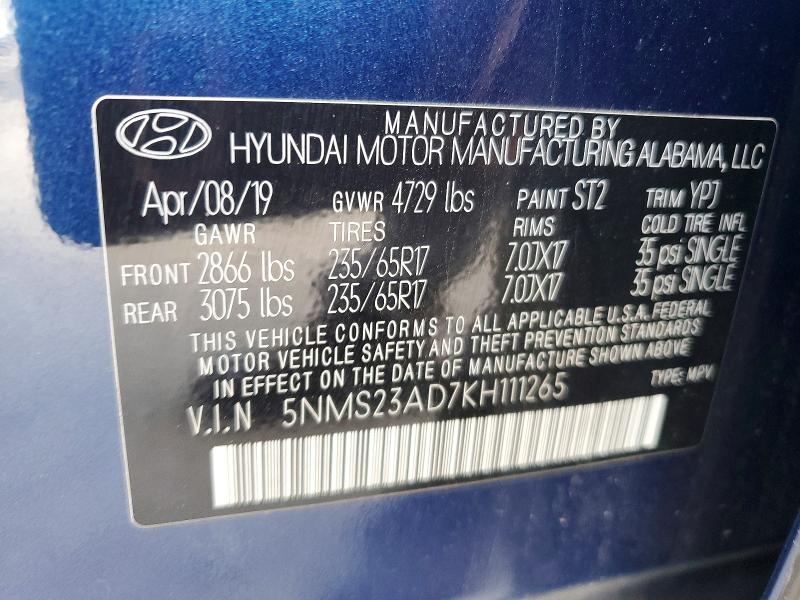 Продаж на аукціоні авто 2019 Hyundai Santa Fe, vin: 5NMS23AD7KH111265, номер лоту: 52895466