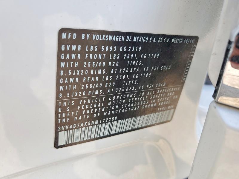 2022 Volkswagen Tiguan მანქანა იყიდება აუქციონზე, vin: 3VV4B7AX9NM172288, აუქციონის ნომერი: 53067026