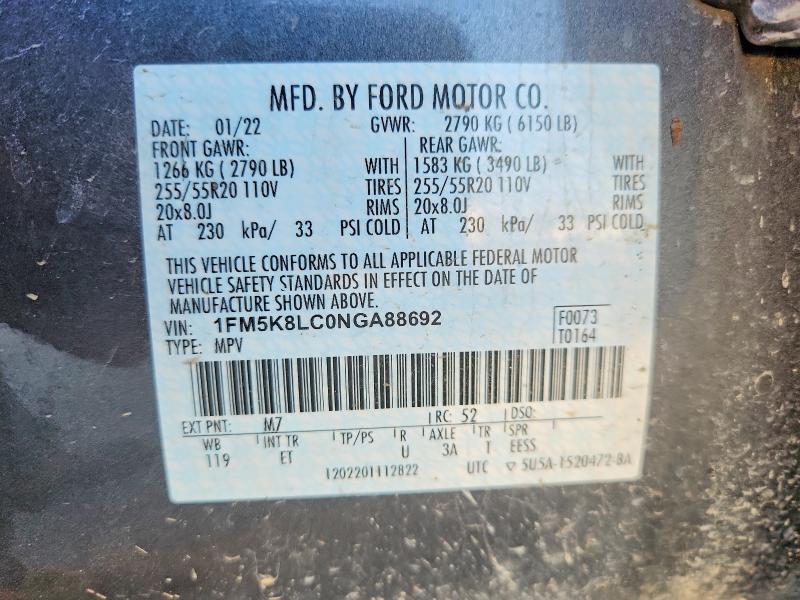 Aukcja sprzedaży 2022 Ford Explorer, vin: 1FM5K8LC0NGA88692, numer aukcji: 53435946