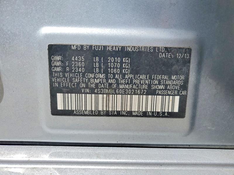 Aukcja sprzedaży 2014 Subaru Legacy, vin: 4S3BMBL60E3021672, numer aukcji: 54658486