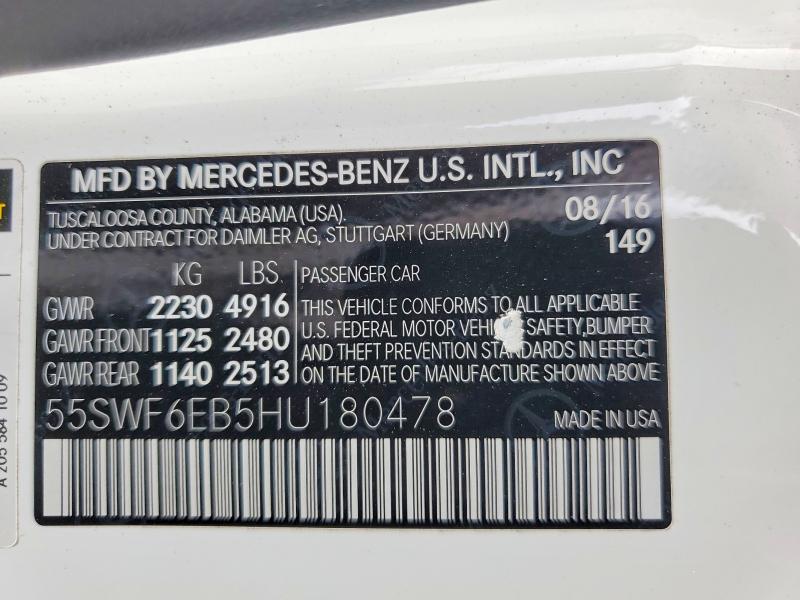 Продажа на аукционе авто 2017 Mercedes-benz C, vin: 55SWF6EB5HU180478, номер лота: 52542076