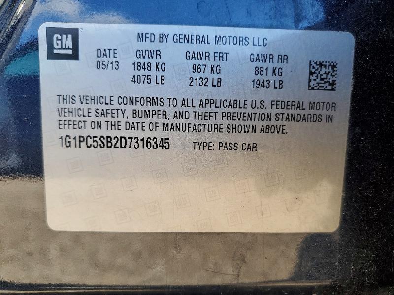 Aukcja sprzedaży 2013 Chevrolet Cruze, vin: 1G1PC5SB2D7316345, numer aukcji: 53291936