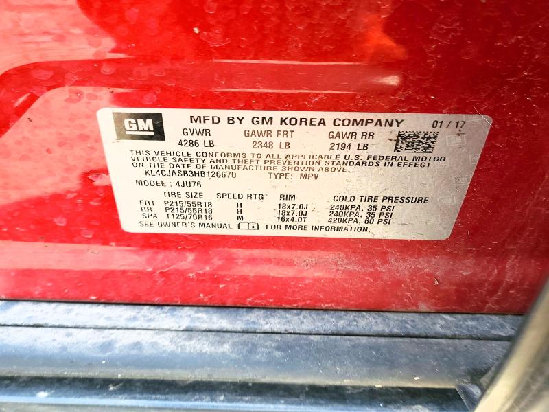 2017 Buick Encore მანქანა იყიდება აუქციონზე, vin: KL4CJASB3HB126670, აუქციონის ნომერი: 52739066