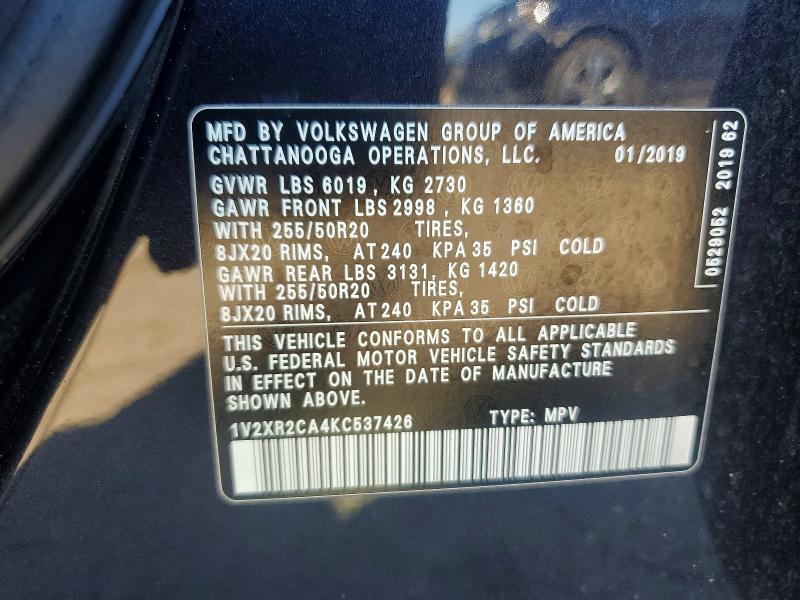 Aukcja sprzedaży 2019 Volkswagen Atlas, vin: 1V2XR2CA4KC537426, numer aukcji: 51966076