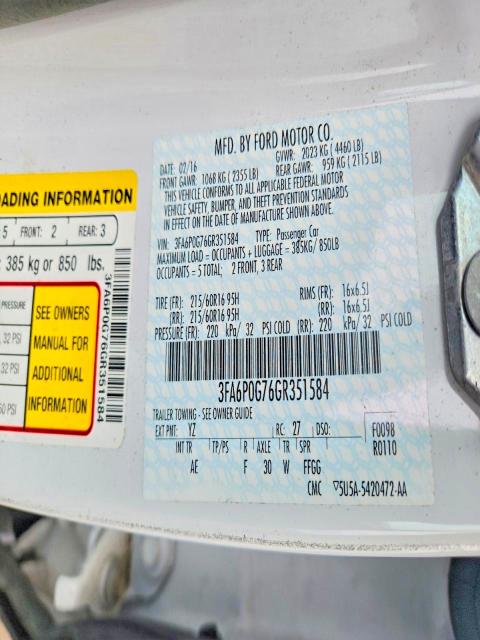 54696086 :رقم المزاد ، 3FA6P0G76GR351584 vin ، 2016 Ford Fusion مزاد بيع