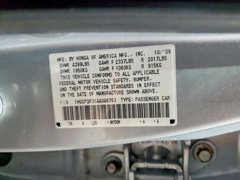 2010 Honda Accord მანქანა იყიდება აუქციონზე, vin: 1HGCP2F31AA046763, აუქციონის ნომერი: 53635906