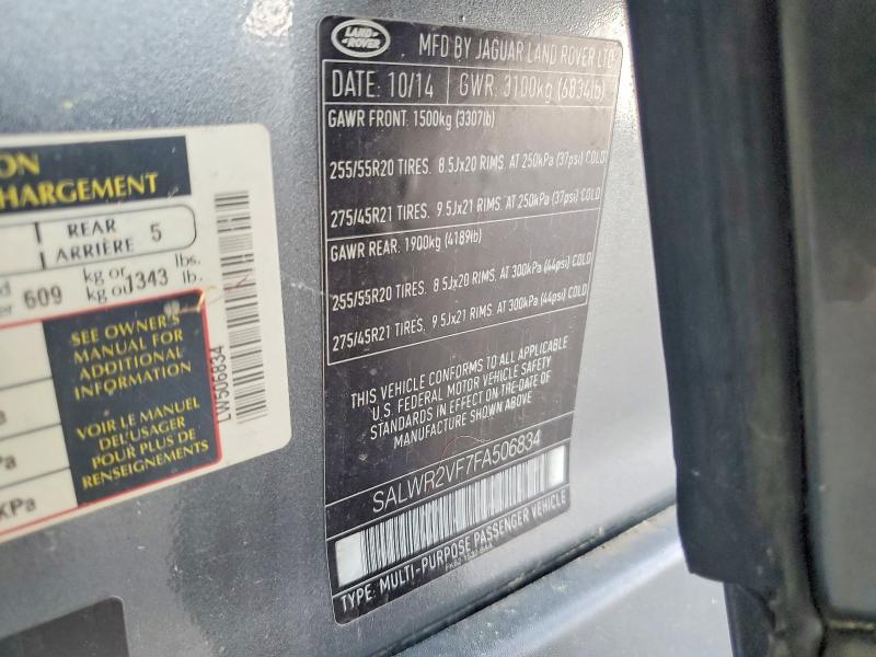 54191666 :رقم المزاد ، SALWR2VF7FA506834 vin ، 2015 Land Rover Range Rover Sport مزاد بيع
