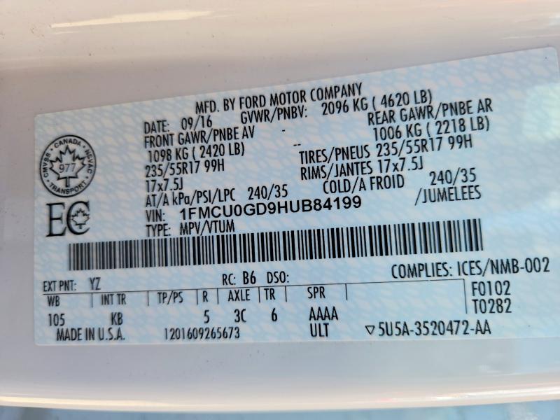 Aukcja sprzedaży 2017 Ford Escape, vin: 1FMCU0GD9HUB84199, numer aukcji: 50770646