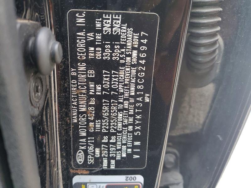 Продаж на аукціоні авто 2012 Kia Sorento, vin: 5XYKT3A18CG246947, номер лоту: 54948146