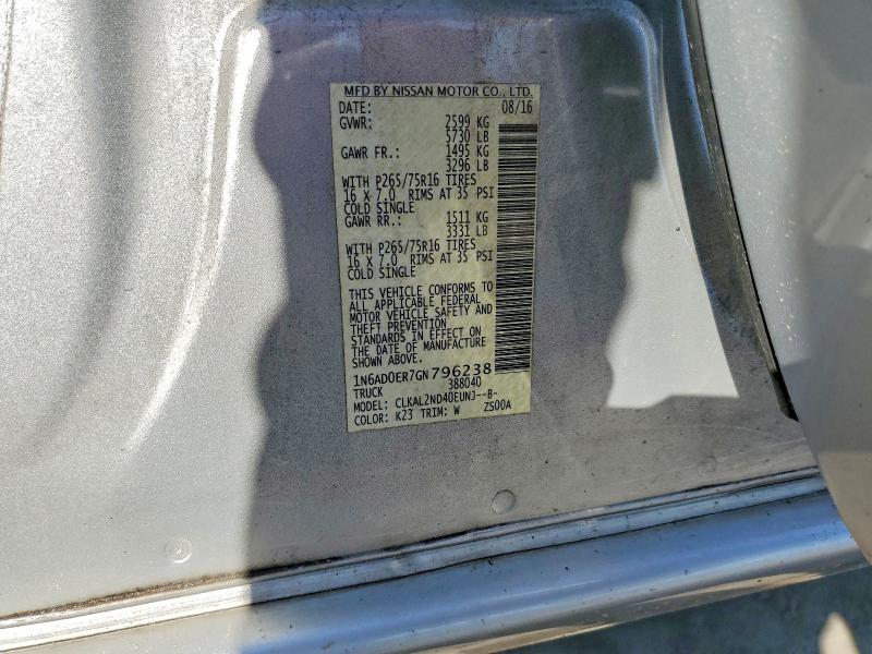 Aukcja sprzedaży 2016 Nissan Frontier, vin: 1N6AD0ER7GN796238, numer aukcji: 51919316