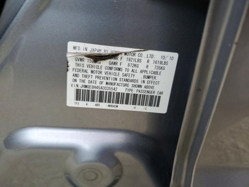 Продажа на аукционе авто 2010 Honda Fit, vin: JHMGE8H45AC035542, номер лота: 52419256
