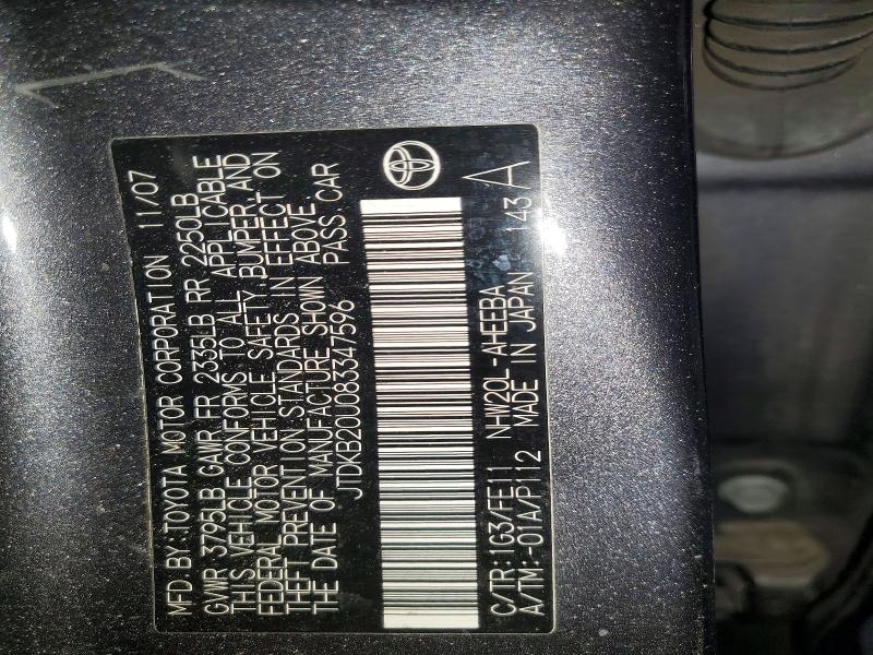 54537466 :رقم المزاد ، JTDKB20U083347596 vin ، 2008 Toyota Prius مزاد بيع