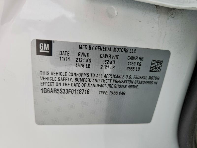 Aukcja sprzedaży 2015 Cadillac Cts, vin: 1G6AR5S33F0118716, numer aukcji: 53879716