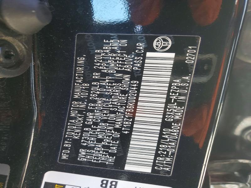 52858386 :رقم المزاد ، 4T1BZ1FB6KU020449 vin ، 2019 Toyota Avalon مزاد بيع