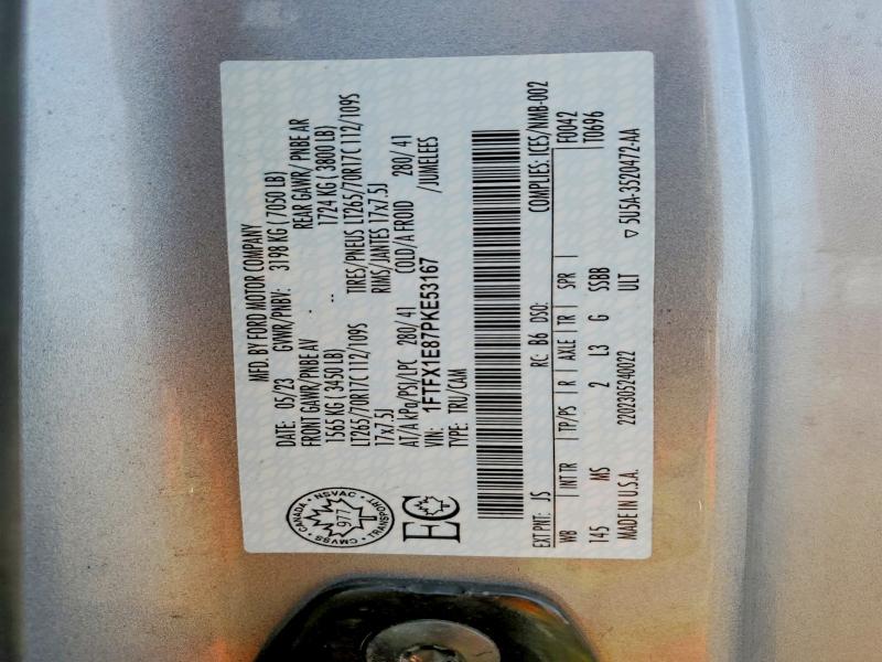 2023 Ford F150 მანქანა იყიდება აუქციონზე, vin: 1FTFX1E87PKE53167, აუქციონის ნომერი: 53249826