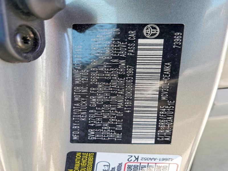 54670406 :رقم المزاد ، 4T1BF30K06U631967 vin ، 2006 Toyota Camry مزاد بيع