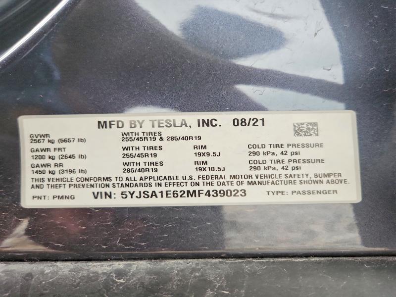 Aukcja sprzedaży 2021 Tesla Model S, vin: 5YJSA1E62MF439023, numer aukcji: 53826326