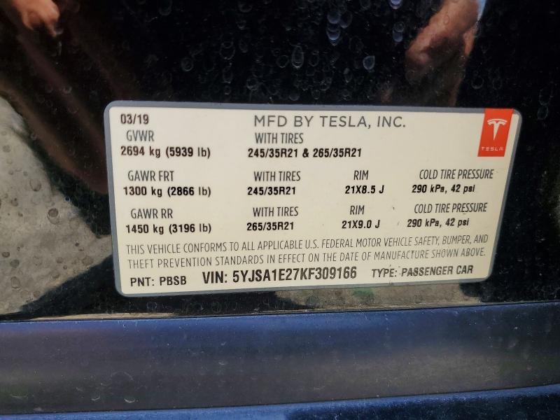 Продажа на аукционе авто 2019 Tesla Model S, vin: 5YJSA1E27KF309166, номер лота: 52127946