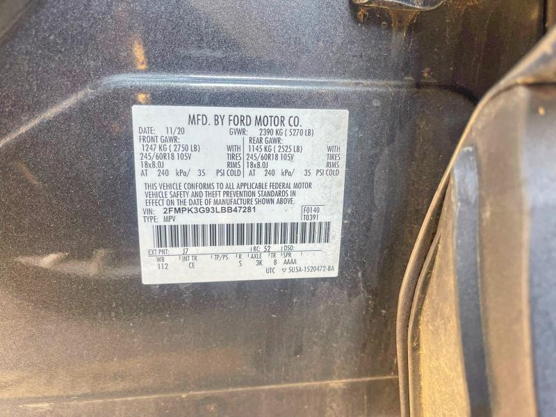 2020 Ford Edge მანქანა იყიდება აუქციონზე, vin: 2FMPK3G93LBB47281, აუქციონის ნომერი: 54565726