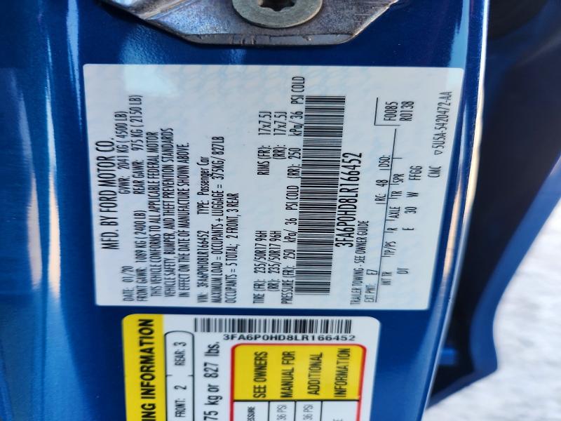 Aukcja sprzedaży 2020 Ford Fusion, vin: 3FA6P0HD8LR166452, numer aukcji: 54303706
