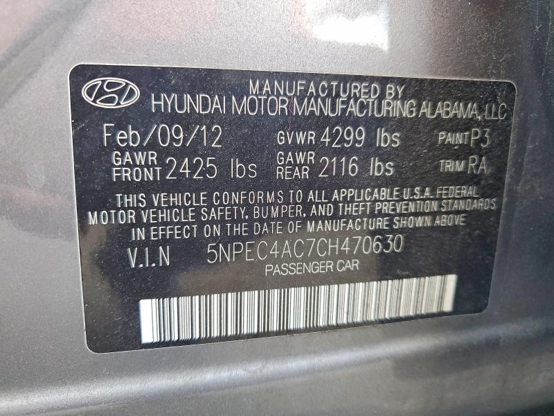 Aukcja sprzedaży 2012 Hyundai Sonata, vin: 5NPEC4AC7CH470630, numer aukcji: 54835936
