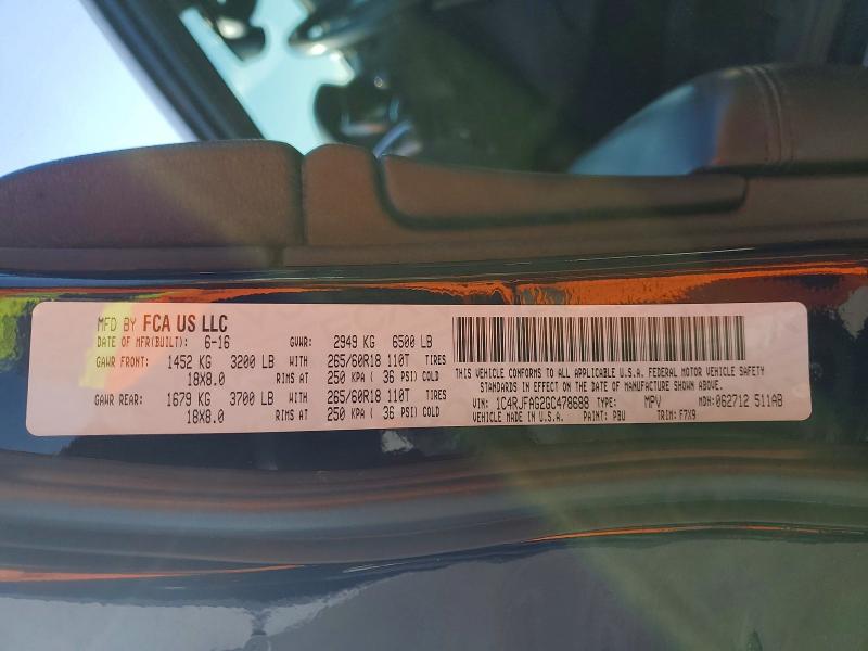 54333696 :رقم المزاد ، 1C4RJFAG2GC478688 vin ، 2016 Jeep Grand Cherokee مزاد بيع