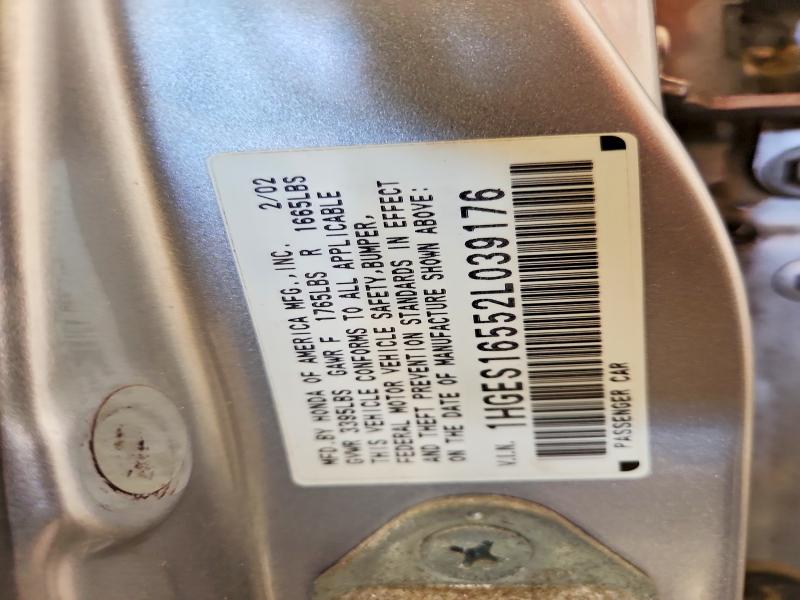 Aukcja sprzedaży 2002 Honda Civic, vin: 1HGES16552L039176, numer aukcji: 53378286