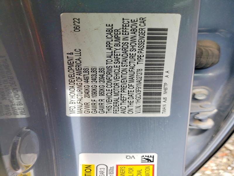 Aukcja sprzedaży 2022 Honda Accord, vin: 1HGCV3F91NA027278, numer aukcji: 51794606