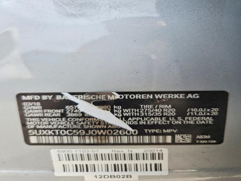 Aukcja sprzedaży 2018 Bmw X5, vin: 5UXKT0C59J0W02600, numer aukcji: 54458836
