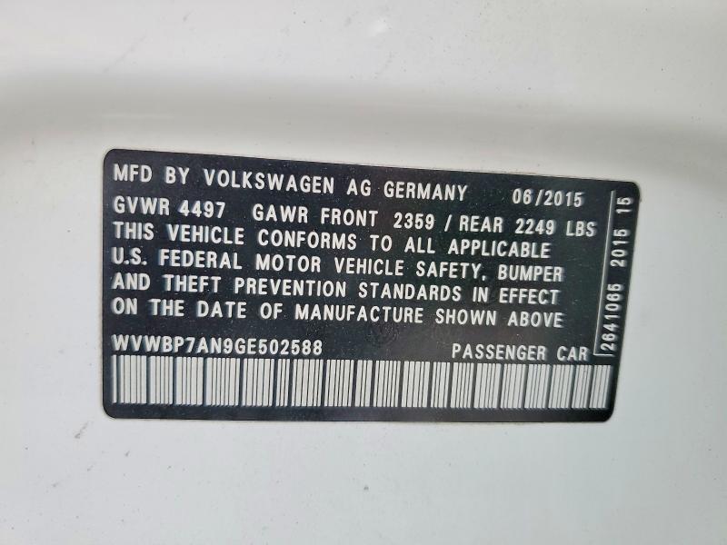 2016 Volkswagen Cc მანქანა იყიდება აუქციონზე, vin: WVWBP7AN9GE502588, აუქციონის ნომერი: 53332176